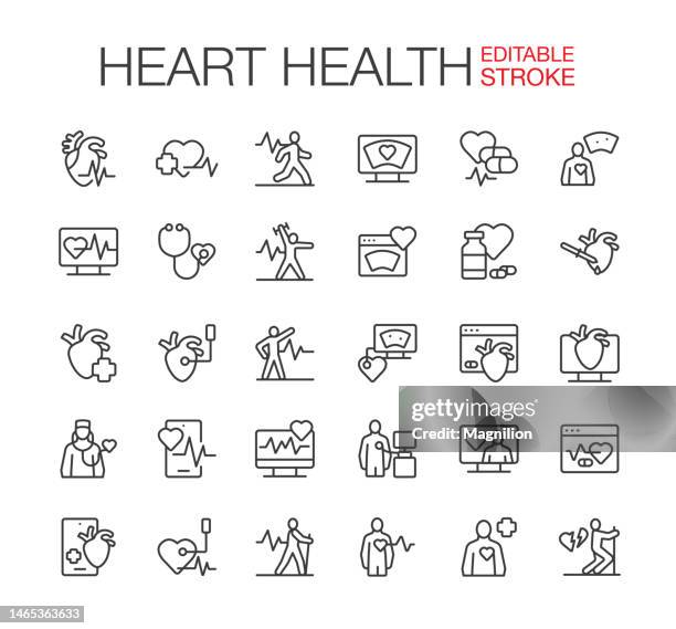 kardiologie, herzgesundheit line icons set editierbarer schlaganfall - atherosklerose stock-grafiken, -clipart, -cartoons und -symbole