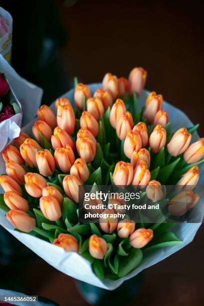 orange color tulip bouquet - bouquet orange ストックフォトと画像