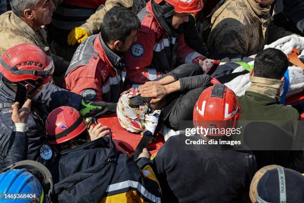 Rabia Kalçın who emerged from the rubble after 152 hours on February 12, 2023 in Hatay, Türkiye.