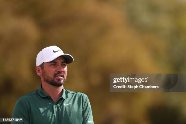 Jason Day of Australia looks on from the fifth tee during the final round of the WM Phoenix Open at TPC Scottsdale on February 12, 2023 in...