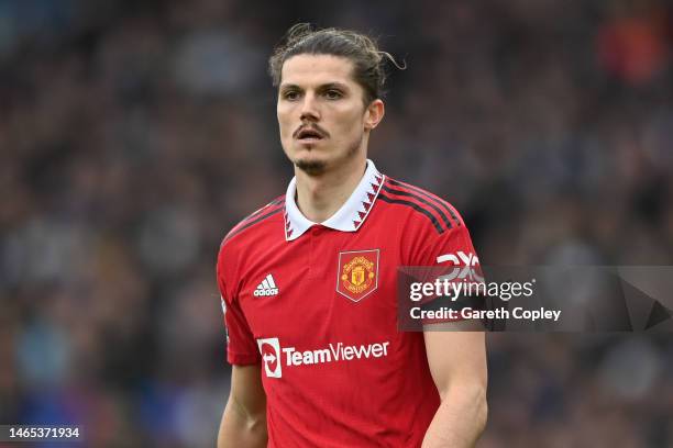 Marcel Sabitzer of Manchester United during the Premier League match between Leeds United and Manchester United at Elland Road on February 12, 2023...