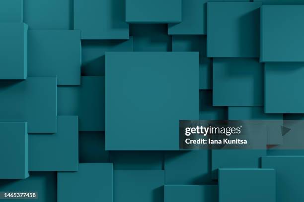 dark turquoise, blue green monochrome 3d cubes background. place for text and product displays. - package design stock-fotos und bilder