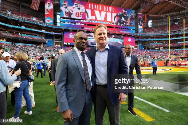 Executive director DeMaurice Smith and NFL Commissioner Roger Goodell pose for a picture before Super Bowl LVII between the Kansas City Chiefs and...