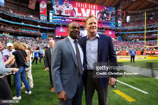Executive director DeMaurice Smith and NFL Commissioner Roger Goodell pose for a picture before Super Bowl LVII between the Kansas City Chiefs and...