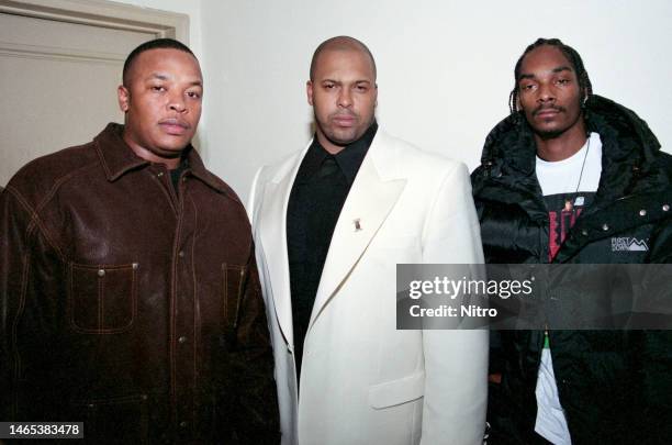 American rapper and producer Dr Dre , record executive Suge Knight , and rapper Snoop Dogg attend the premiere party for 'Murder Was the Case' , New...