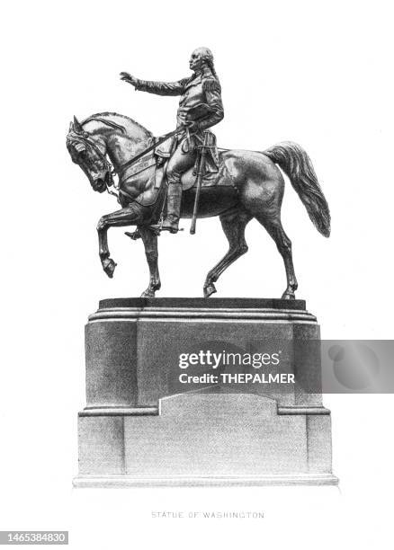 horse statue of us president george washington engraving 1898 - george washington stock illustrations