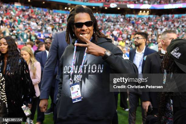 Jay-Z attends Super Bowl LVII between the Philadelphia Eagles and the Kansas City Chiefs at State Farm Stadium on February 12, 2023 in Glendale,...