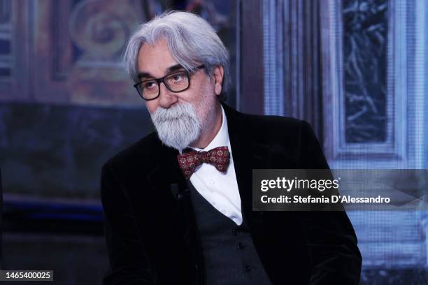 Giuseppe Vessicchio attends "Che Tempo Che Fa" TV Show on February 12, 2023 in Milan, Italy.