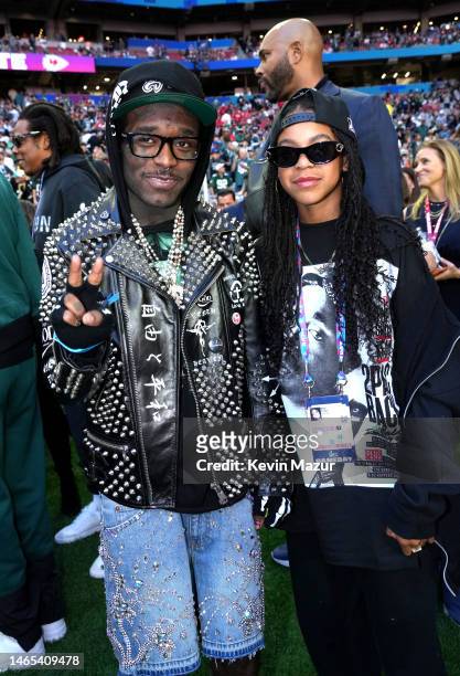 Lil Uzi Vert and Blue Ivy Carter attend Super Bowl LVII at State Farm Stadium on February 12, 2023 in Glendale, Arizona.
