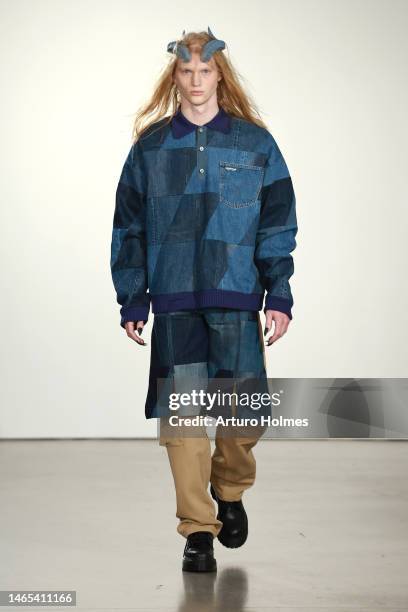 Model walks the runway at the Private Policy show during New York Fashion Week: The Shows at Mezzanine at Spring Studios on February 12, 2023 in New...