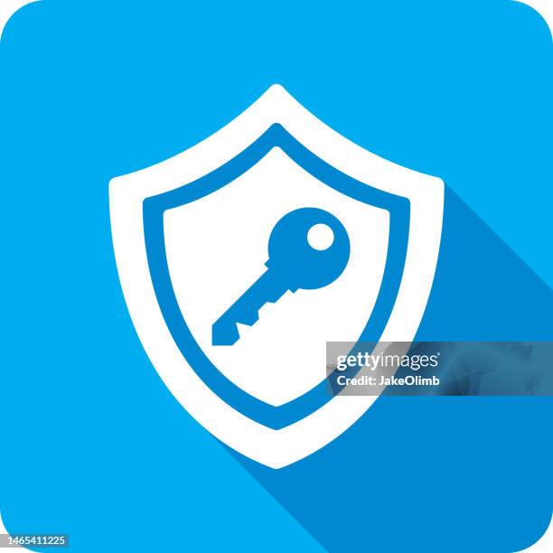 shield key icon silhouette 1 - key ring stock illustrations
