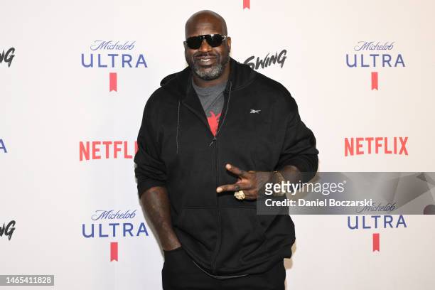 Shaq attends Michelob Ultra & Netflix “Full Swing” Premiere & Super Bowl After Party on February 11, 2023 in Phoenix, Arizona.