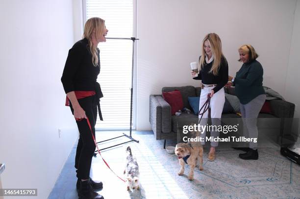 Actors Mariel Hemingway and Amy Shiels attend the animal rescue telethon "To The Rescue Pup-A-Thon" presented by Great American Family at Vista...