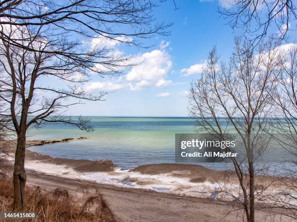 springtime thaw at lake erie shore - lake erie stock pictures, royalty-free photos & images