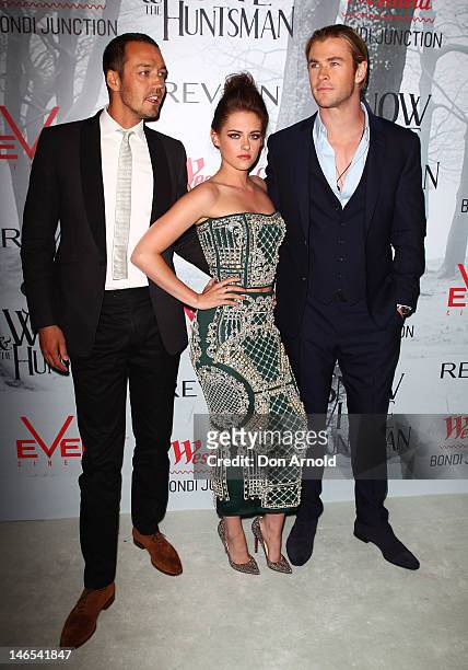 Rupert Sanders, Kristen Stewart and Chris Hemsworth arrive at the Snow White & The Huntsman Australian Premiere at Event Cinemas Bondi Junction on...