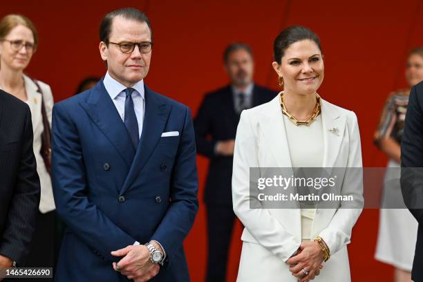 Her Royal Highness Crown Princess Victoria and Prince Daniel of Sweden attend an indigenous smoking ceremony at the National Museum of Australia on...