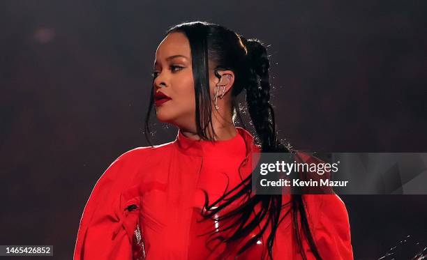 Rihanna performs during Apple Music Super Bowl LVII Halftime Show at State Farm Stadium on February 12, 2023 in Glendale, Arizona.