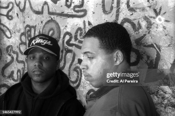 Rapper MC Ren of N.W.A. And DJ Train appear in a portrait taken on November 10, 1993 in New York City.