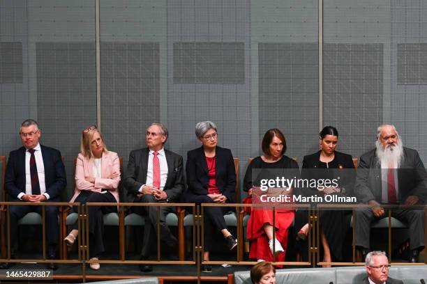 Senators in the House of Representatives at Parliament House on February 13, 2023 in Canberra, Australia. Monday 13 February commemorates the 15th...