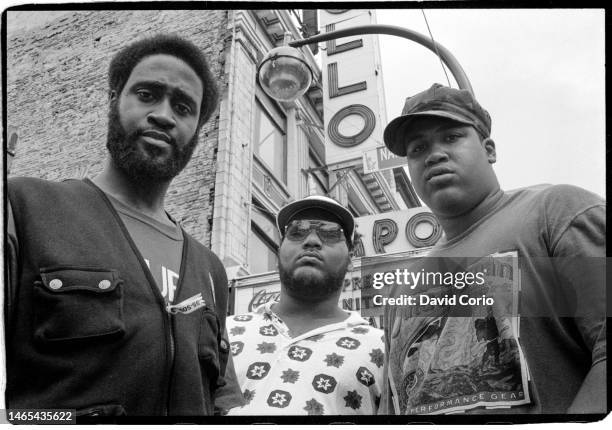 De La Soul outside the Apollo Theater, 253 W 125th Street, Harlem on 12 September 1993. Posdnous, Maseo and Trugoy The Dove.