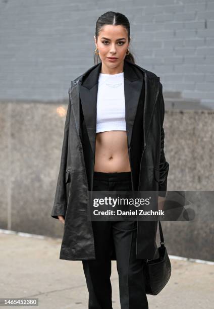 Tessa Brooks is seen wearing a Zadig and Voltaire outfit outside the Private Policy show during New York Fashion Week F/W 2023 on February 12, 2023...