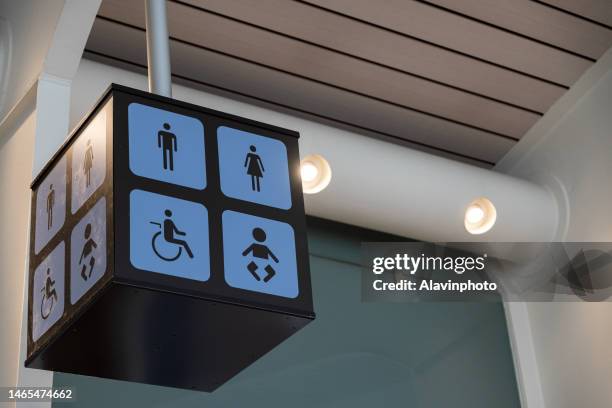 airport public restroom sign - handicap photos et images de collection