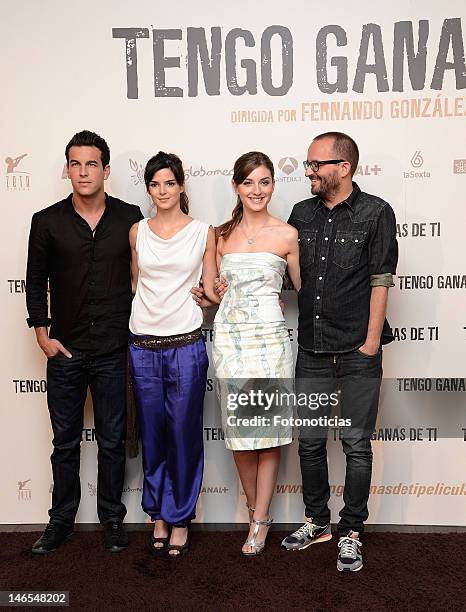 Actors Mario Casas, Clara Lago, Maria Valverde and director Fernando Gonzalez Molina attend a photocall for 'Tengo ganas de Ti' at ME Hotel on June...