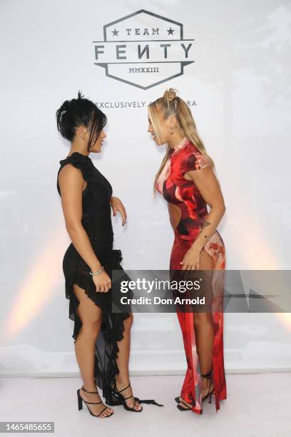 Emilee Hembrow and Tammy Hembrow attend the Fenty Beauty Halftime Afterparty on February 13, 2023 in Sydney, Australia.