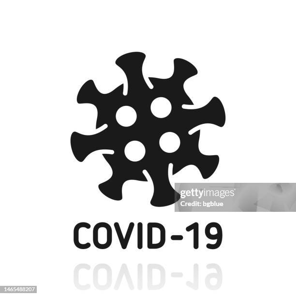 covid-19 cell. icon with reflection on white background - sars virus microscope stock illustrations