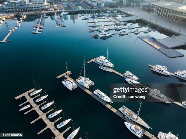 panorama of cbd in may fourth square, qingdao, shandong, china - oriental movie metropolis stock pictures, royalty-free photos & images