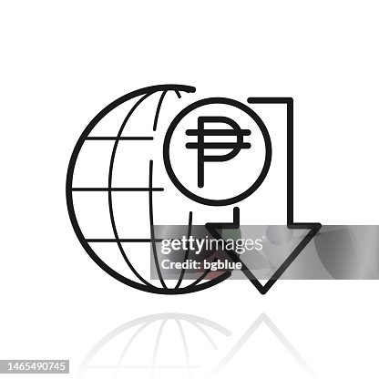 Peso rate decrease. Icon with reflection on white background Peso rate decrease. Icon with reflection on white background