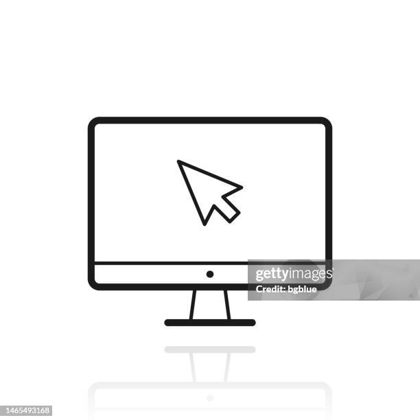 desktop computer with pointer. icon with reflection on white background - using computer blank screen stock illustrations