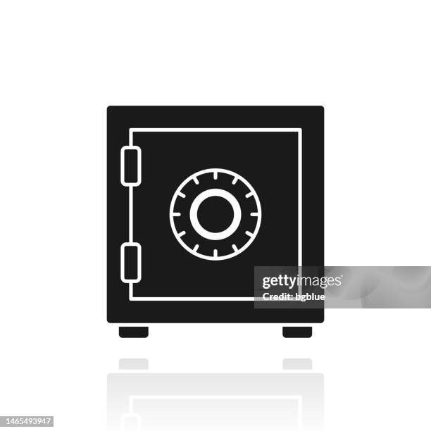strongbox. icon with reflection on white background - safety deposit box stock illustrations