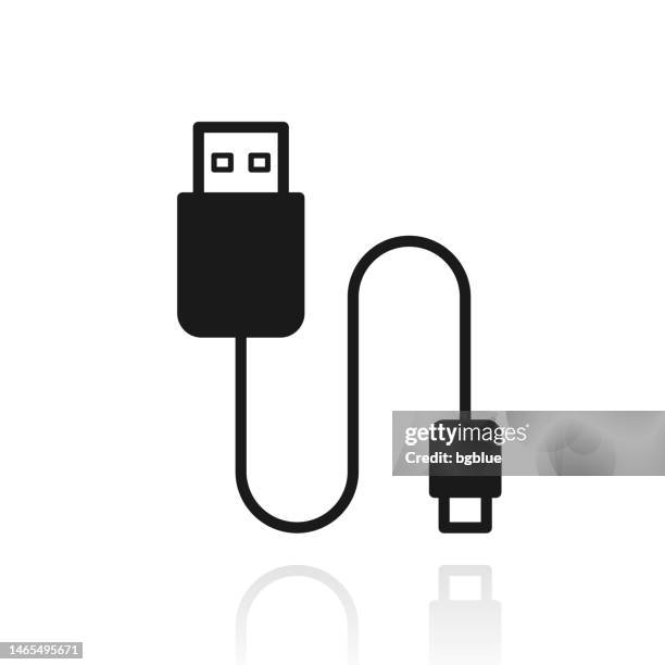 usb cable. icon with reflection on white background - usb cord 幅插畫檔、美工圖案、卡通及圖標