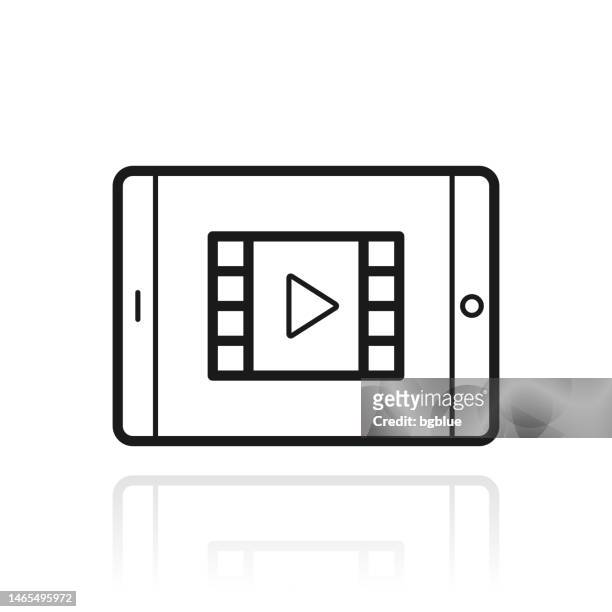 ilustrações de stock, clip art, desenhos animados e ícones de watch video on tablet pc. icon with reflection on white background - netflix