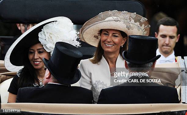 Kate Middleton's mother, Carole Middleton arrives at Ascot race course, on Ladies Day at the annual Royal Ascot horse racing event near Windsor,...