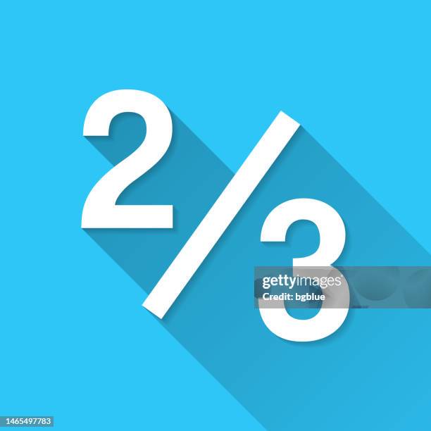 2 out of 3 - two thirds. icon on blue background - flat design with long shadow - number 2 stock illustrations