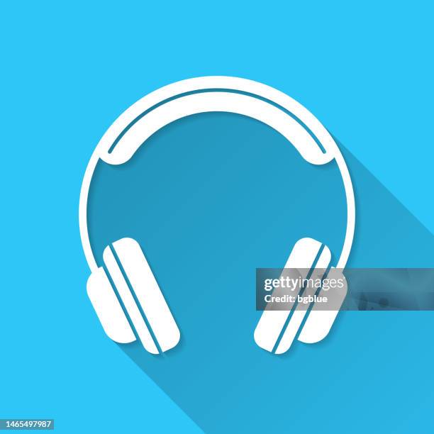 headphones. icon on blue background - flat design with long shadow - dj console stock illustrations