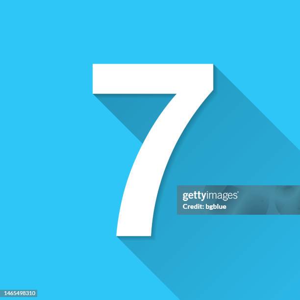7 - number seven. icon on blue background - flat design with long shadow - number 7 stock illustrations