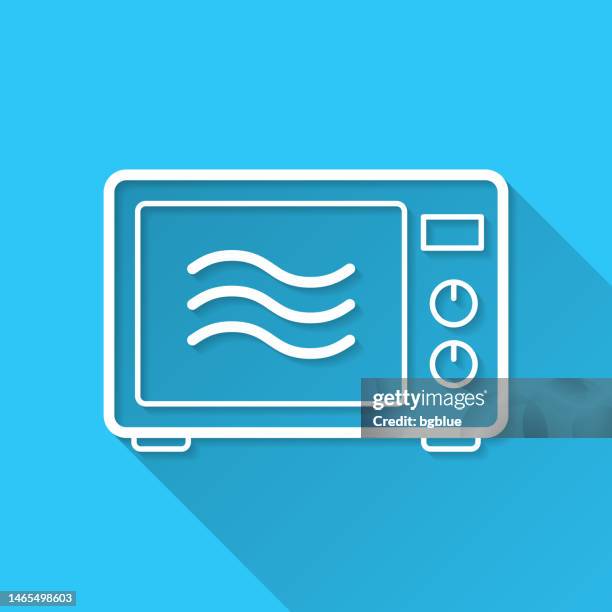 microwave oven. icon on blue background - flat design with long shadow - microwave button clip art stock illustrations