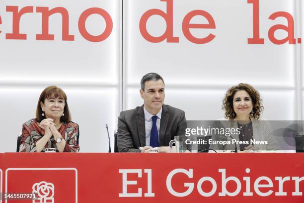 President, Cristina Narbona; PSOE secretary general and Prime Minister, Pedro Sanchez, and Minister of Finance and Public Function, Maria Jesus...