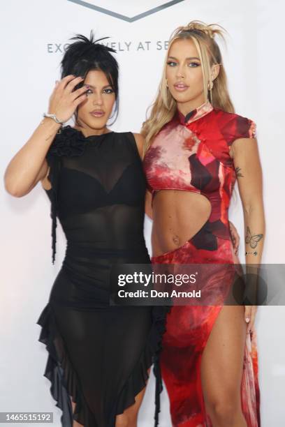 Emilee Hembrow and Tammy Hembrow attend the Fenty Beauty Halftime Afterparty on February 13, 2023 in Sydney, Australia.
