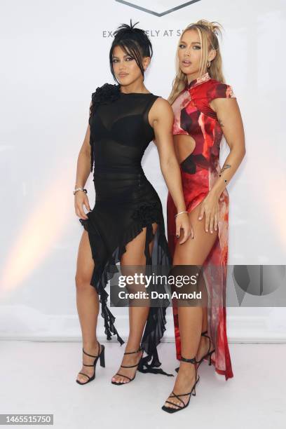 Emilee Hembrow and Tammy Hembrow attend the Fenty Beauty Halftime Afterparty on February 13, 2023 in Sydney, Australia.