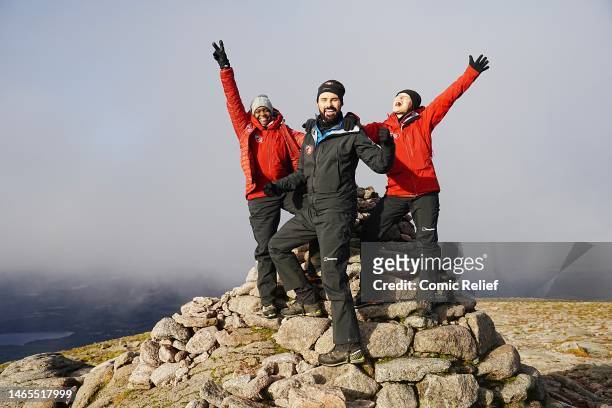 Emma Willis, Oti Mabuse and Rylan during day 4 of the Frozen: Emma, Oti and Rylan's Red Nose Day Challenge on February 11, 2023 in in the Scottish...