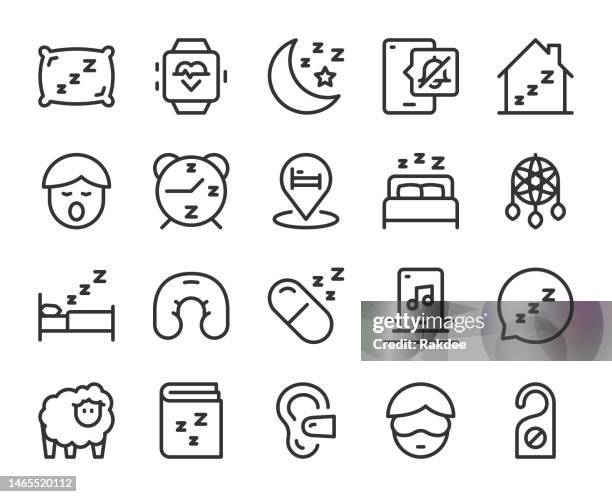 schlafen - liniensymbole - gähnen stock-grafiken, -clipart, -cartoons und -symbole