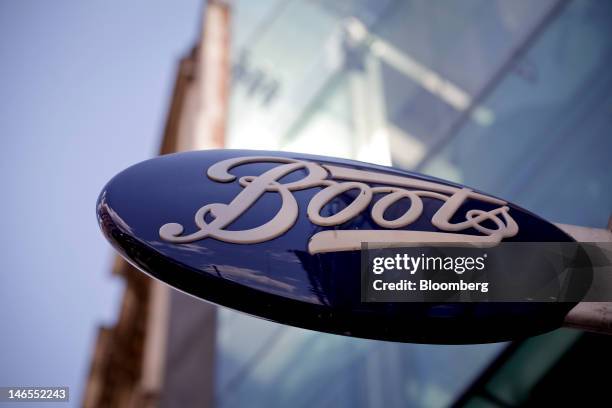 Sign sits outside a Boots store, operated by Alliance Boots, in London, U.K., on Tuesday, June 19, 2012. Walgreen Co., the largest U.S. Drugstore...