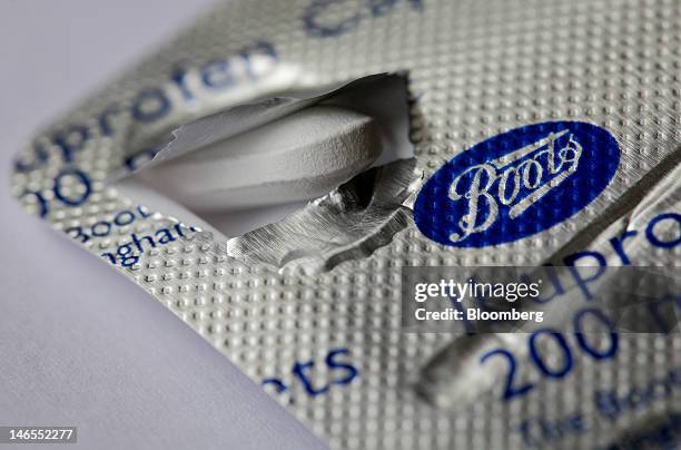 Blister pack of Boots-branded ibuprofen tablets, sold by Alliance Boots, are seen in this arranged photograph in London, U.K., on Tuesday, June 19,...