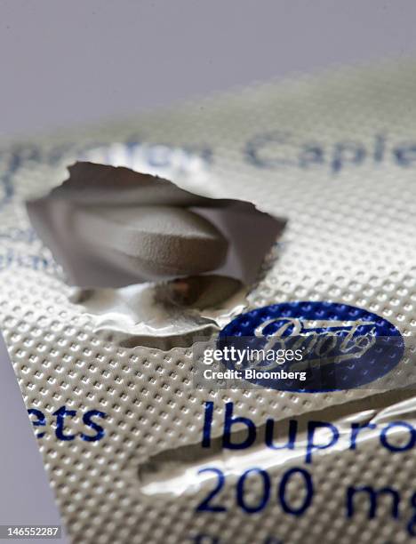 Blister pack of Boots-branded ibuprofen tablets, sold by Alliance Boots, are seen in this arranged photograph in London, U.K., on Tuesday, June 19,...