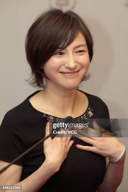 Actress Ryoko Hirosue attends "Key of Life" press conference during the 15th Shanghai International Film Festival at Shanghai Film Art Center on June...