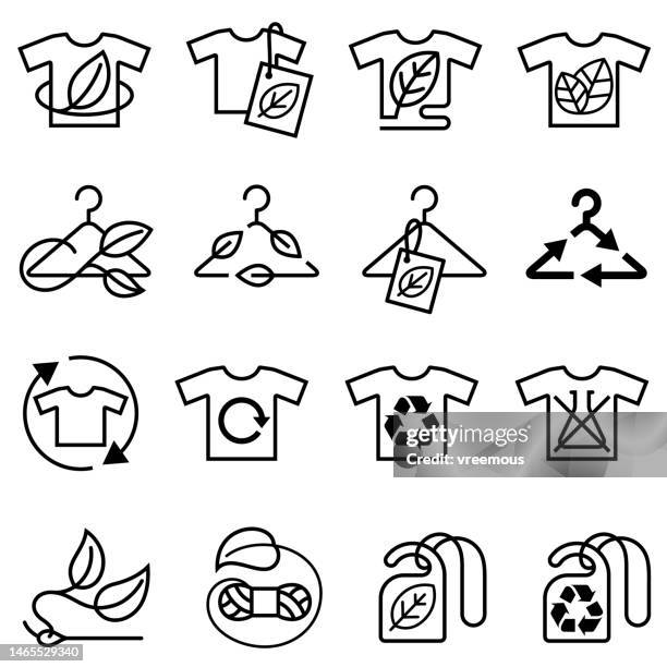 sustainable fashion - slow fashion icons set - tshirt icon stock illustrations